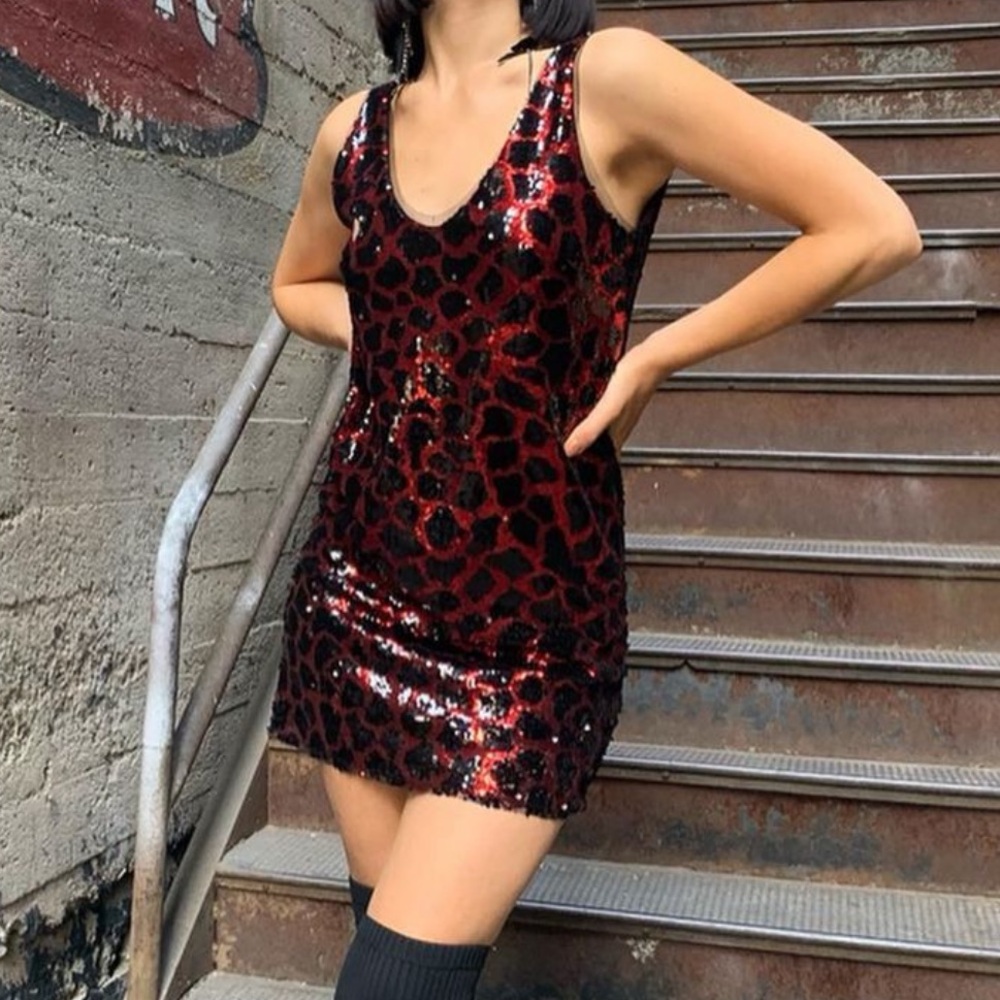 Zara sequin red and black a line mini dress